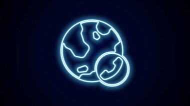 Parlayan neon hattı görüntülü sohbet konferansı simgesi siyah arkaplanda izole edildi. Çevrimiçi iş görüşmesi formu. Uzak proje yönetimi. 4K Video hareketli grafik canlandırması.