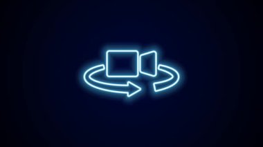 Parlayan neon hattı 360 derece görüntü simgesi siyah arkaplanda izole edildi. Sanal gerçeklik. 360 derecelik açıyla. Panorama fotoğrafı. 4K Video hareketli grafik canlandırması.