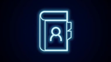 Parlayan neon hattı telefon rehberi simgesi siyah arkaplanda izole edildi. Adres defteri. Telefon rehberi. 4K Video hareketli grafik canlandırması.