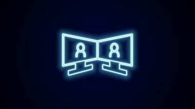 Parlayan neon hattı görüntülü sohbet konferansı simgesi siyah arkaplanda izole edildi. Çevrimiçi iş görüşmesi formu. Uzak proje yönetimi. 4K Video hareketli grafik canlandırması.