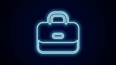 Parlayan neon hattı evrak çantası simgesi siyah arkaplanda izole edildi. İş ilanı. İş portföyü. 4K Video hareketli grafik canlandırması.