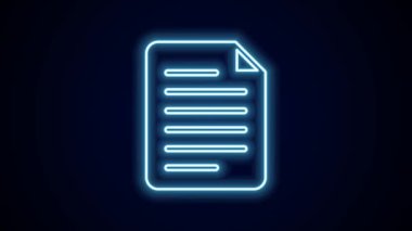 Parlayan neon çizgisi dosya simgesi siyah arkaplanda izole edildi. Kontrol listesi simgesi. İş konsepti. 4K Video hareketli grafik canlandırması.