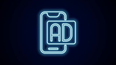 Parlayan neon hattı reklam simgesi siyah arkaplanda izole edildi. Pazarlama ve tanıtım süreci kavramı. İlgili reklamlar. Sosyal medya reklamcılığı. 4K Video hareketli grafik canlandırması.
