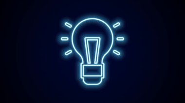 Siyah arkaplanda izole edilmiş fikir ikonu kavramına sahip parlak neon hattı ampulü. Enerji ve fikir sembolü. İlham konsepti. 4K Video hareketli grafik canlandırması.