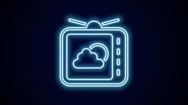 Parlayan neon hattı hava tahmini simgesi siyah arkaplanda izole edildi. 4K Video hareketli grafik canlandırması.