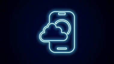 Parlayan neon hattı hava durumu tahmin uygulaması simgesi siyah arkaplanda izole edildi. 4K Video hareketli grafik canlandırması.