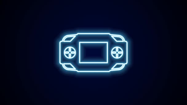 Glowing Neon Line Portable Video Game Console Icon Isolated Black — Vídeo de stock