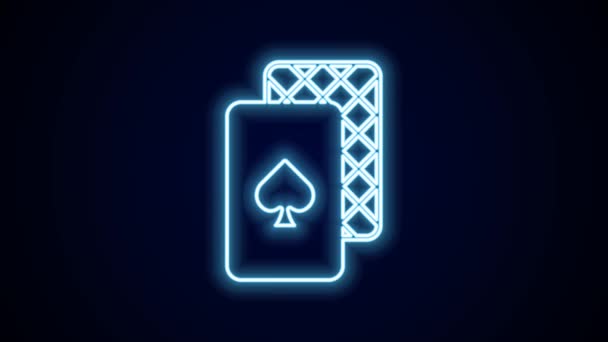 Zářící Neonová Čára Ikona Přehrávání Karet Izolovaných Černém Pozadí Hazard — Stock video