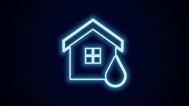 Leuchtende Leuchtschrift Haus Flut Symbol Isoliert Auf Schwarzem Hintergrund Hausfluten — Stockvideo