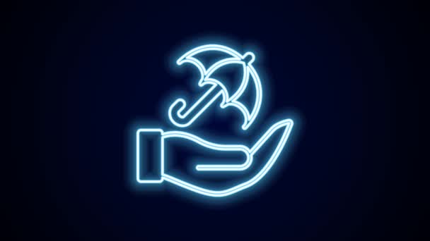 Glowing Neon Line Umbrella Hand Icon Isolated Black Background Insurance — Stock Video