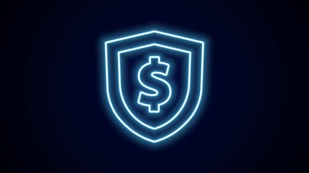 Glowing Neon Line Shield Dollar Symbol Icon Isolated Black Background — Stock Video