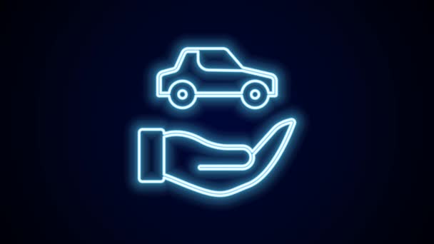 Žhnoucí Neonové Čáry Auto Pojištění Ikona Izolované Černém Pozadí Pojištění — Stock video