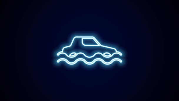 Glowing Neon Line Flood Car Icon Isolated Black Background Insurance — Stock Video
