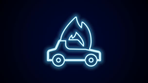 Glowing Neon Line Burning Car Icon Isolated Black Background Car — Stock Video