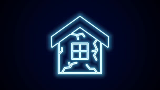 Gloeiende Neon Lijn House Icoon Geïsoleerd Zwarte Achtergrond Verzekeringsconcept Beveiliging — Stockvideo