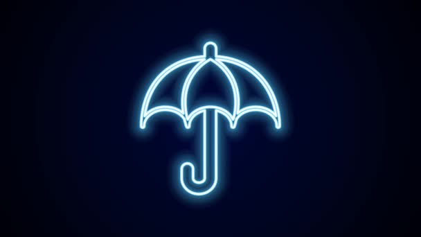黒の背景に孤立したネオンラインの傘のアイコンを光る 保険の概念 防水アイコン セキュリティの概念 4Kビデオモーショングラフィックアニメーション — ストック動画