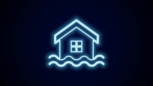 Leuchtende Leuchtschrift Haus Flut Symbol Isoliert Auf Schwarzem Hintergrund Hausfluten — Stockvideo