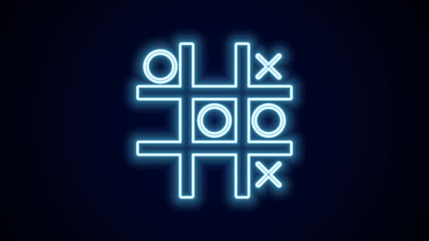Glowing Neon Line Tic Tac Toe Game Icon Isolated Black — Stock Video