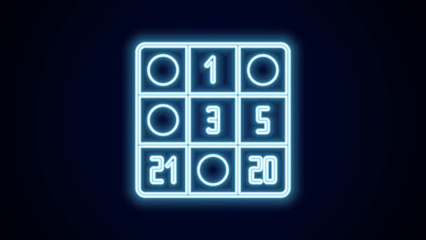 Tarjeta Bingo Línea Neón Brillante Con Números Suerte Icono Aislado — Vídeo de stock