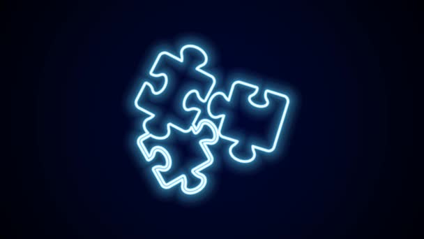 发光的霓虹灯线拼图玩具图标孤立在黑色背景 4K视频运动图形动画 — 图库视频影像