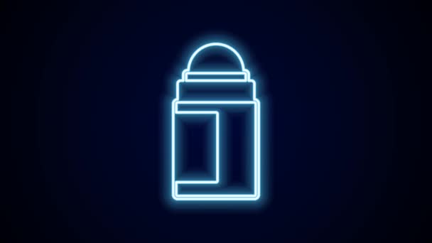 Glödande Neon Linje Antiperspirant Deodorant Roll Ikon Isolerad Svart Bakgrund — Stockvideo