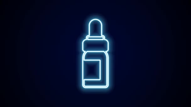 Linea Neon Luminosa Icona Bottiglia Olio Essenziale Isolata Sfondo Nero — Video Stock
