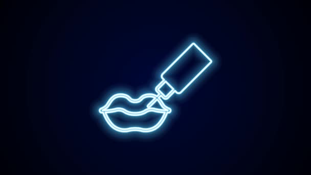 Leuchtendes Neonfarbenes Lippenvergrößerungssymbol Isoliert Auf Schwarzem Hintergrund Injektion Von Hyaluronsäure — Stockvideo