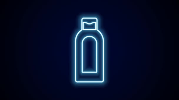 Glödande Neon Line Flaska Schampo Ikon Isolerad Svart Bakgrund Video — Stockvideo