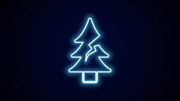 Świecąca Neonowa Ikona Drzewa Odizolowana Czarnym Tle Symbol Lasu Animacja — Wideo stockowe