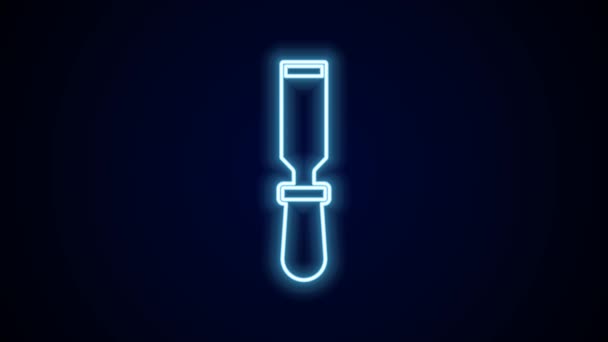 Luminoso Strumento Neon Linea Scalpello Icona Legno Isolato Sfondo Nero — Video Stock