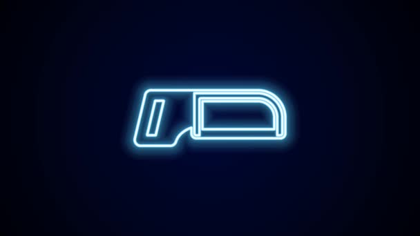 Leuchtende Leuchtschrift Hacksaw Symbol Isoliert Auf Schwarzem Hintergrund Metallsäge Für — Stockvideo