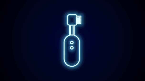 发光的霓虹灯线电动牙刷图标孤立在黑色背景 4K视频运动图形动画 — 图库视频影像
