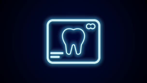 发光的霓虹灯线X射线牙齿图标孤立在黑色背景 牙科X光检查放射科图像 4K视频运动图形动画 — 图库视频影像