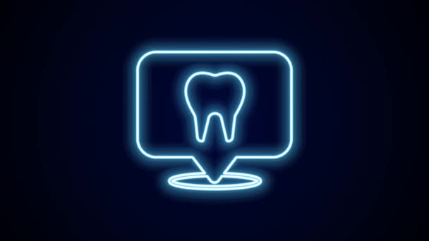 Línea Neón Brillante Icono Ubicación Clínica Dental Aislado Sobre Fondo — Vídeo de stock