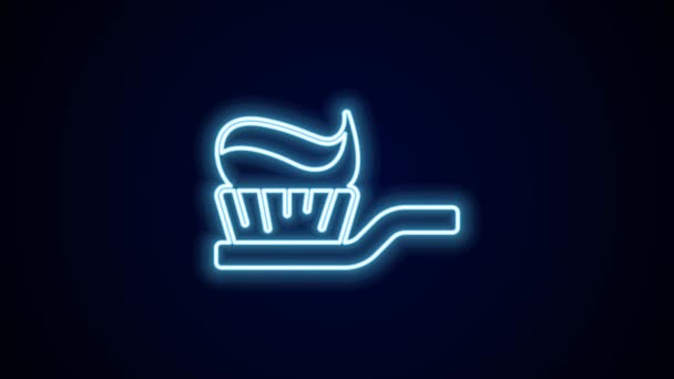 Świecąca Neonowa Szczoteczka Zębów Ikoną Pasty Zębów Odizolowana Czarnym Tle — Wideo stockowe