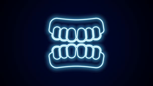 Linha Néon Brilhante Ícone Modelo Dentures Isolado Fundo Preto Dentes — Vídeo de Stock