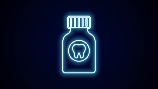 Gloeiende Neon Lijn Tandpijn Pijnstiller Tablet Pictogram Geïsoleerd Zwarte Achtergrond — Stockvideo