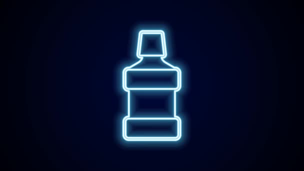 Glowing Neon Line Mouthwash Plastic Bottle Icon Isolated Black Background — Stock Video