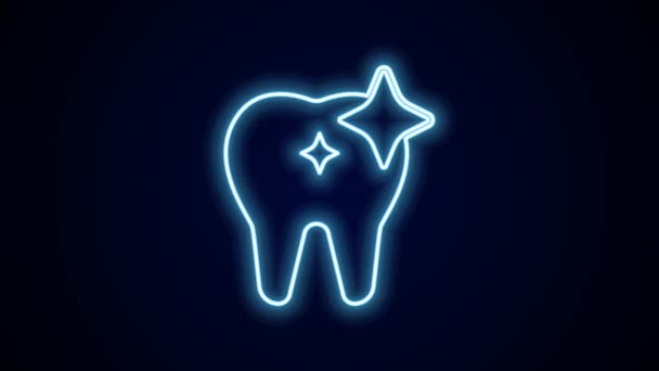 Glödande Neon Line Tandblekning Koncept Ikon Isolerad Svart Bakgrund Tandsymbol — Stockvideo