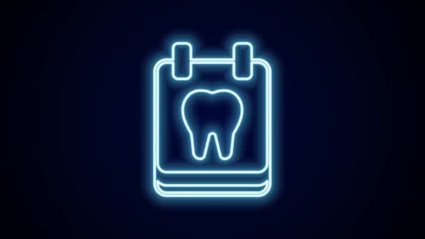 亮霓虹灯线日历与牙齿图标隔离在黑色背景 国际牙医日 3月6日 三月的假日日历 4K视频运动图形动画 — 图库视频影像
