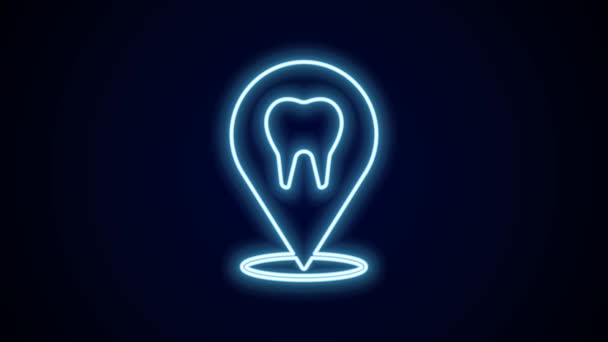 发光的霓虹灯线牙科诊所的位置图标孤立在黑色背景 4K视频运动图形动画 — 图库视频影像