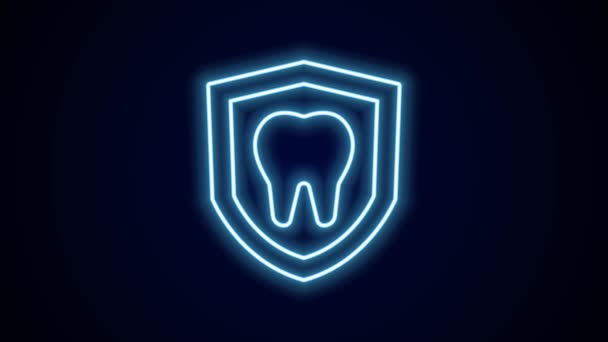 Línea Neón Brillante Icono Protección Dental Aislado Sobre Fondo Negro — Vídeo de stock