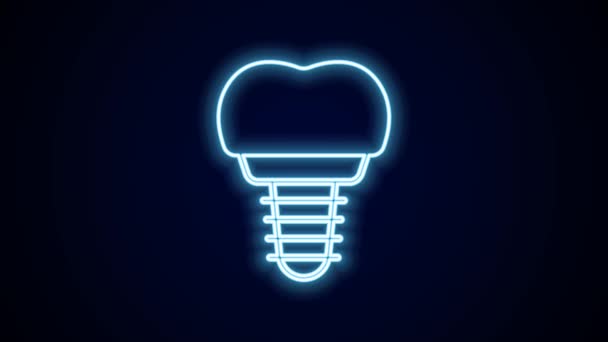 Świecąca Neonowa Linia Ikona Implantu Dentystycznego Odizolowana Czarnym Tle Animacja — Wideo stockowe