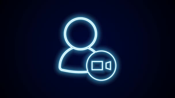 Glowing Neon Line Video Chat Conference Icon Isolated Black Background — Stock Video