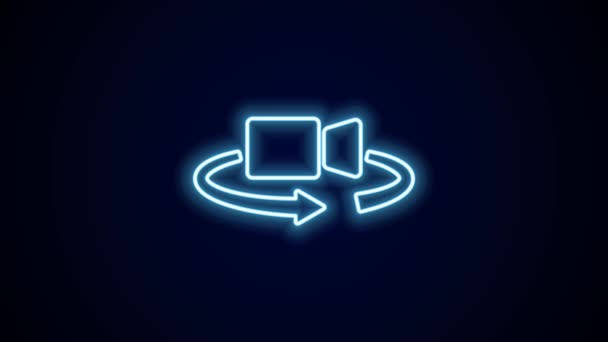Świecąca Neonowa Ikona Widoku 360 Stopni Odizolowana Czarnym Tle Wirtualna — Wideo stockowe
