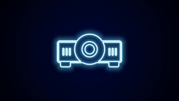 发光的霓虹灯线演示 媒体投影仪图标隔离在黑色背景 4K视频运动图形动画 — 图库视频影像