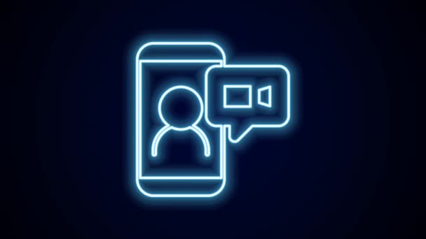 Glowing Neon Line Video Chat Conference Icon Isolated Black Background — Video