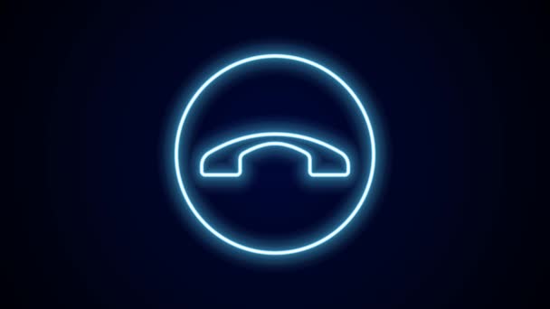 Zářící Neonová Linka Ikona Telefonního Sluchátka Izolovaná Černém Pozadí Telefonní — Stock video