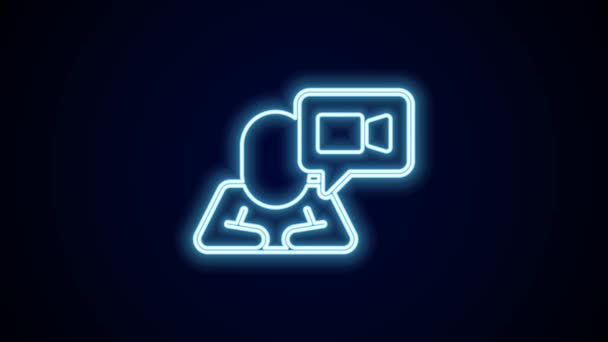 Glowing Neon Line Video Chat Conference Icon Isolated Black Background — Stok Video