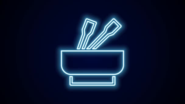 Glowing Neon Line Asian Noodles Bowl Chopsticks Icon Isolated Black — Stock Video